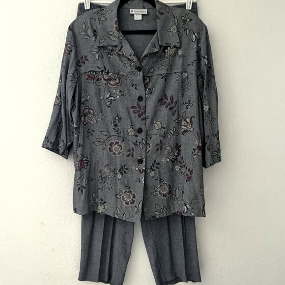 VINTAGE FLORAL PLUS PANT SUIT 18W - Picture 1 of 11